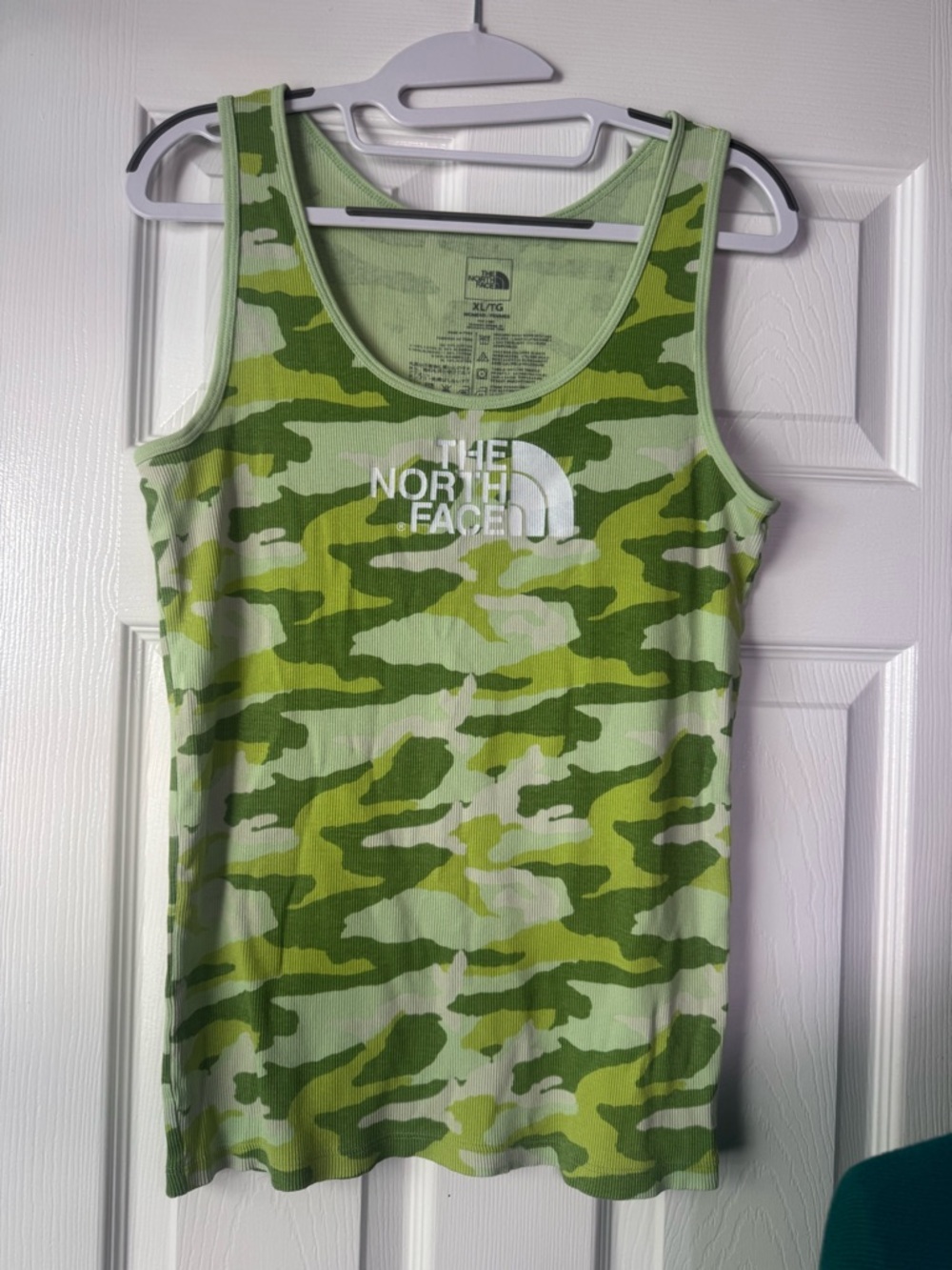 The North Face Green Camo Ribbed Tank Top with White Logo